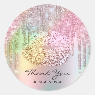 Pegatina Redonda Gracias a Sweet 16th Bridal Holographic Rosa