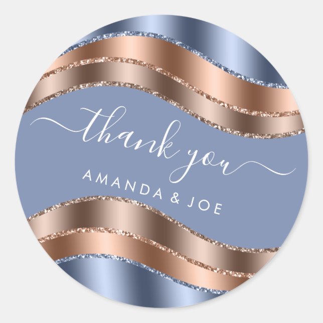 Pegatina Redonda Gracias a Sweet 16th Bridal Rosa Purpurina Azul (Anverso)