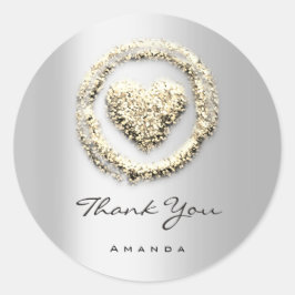 Pegatina Redonda Gracias a Sweet 16th Rosa Heart Gray Gold