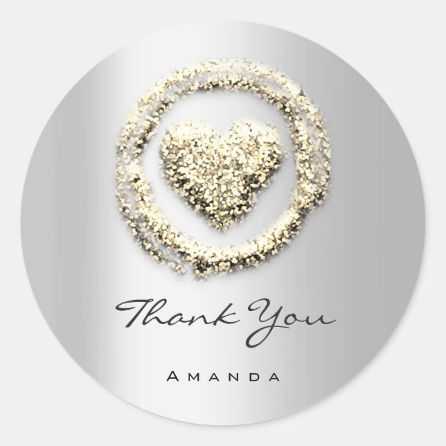Pegatina Redonda Gracias a Sweet 16th Rosa Heart Gray Gold (Anverso)