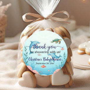 Pegatina Redonda Gracias a Under the Sea Baby Shower favors