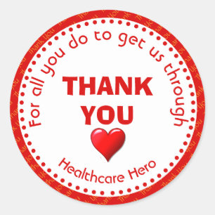 Pegatina Redonda GRACIAS A USTED HEALTHCARE HERO Personalizable Sup