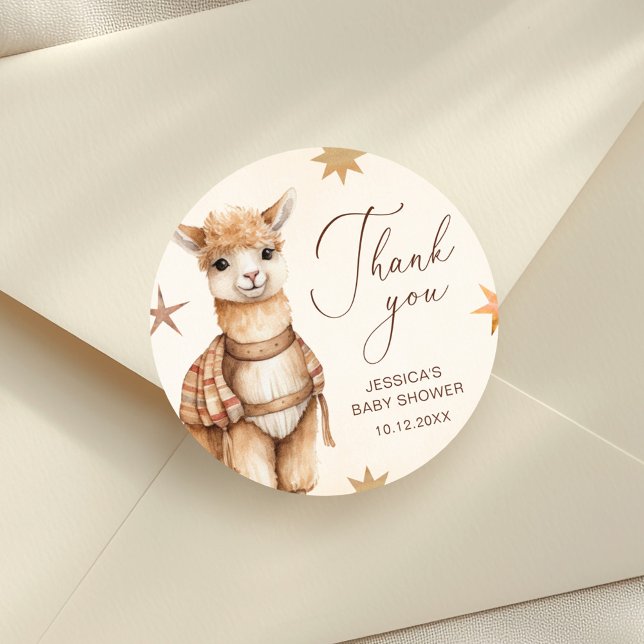 Pegatina Redonda Gracias a Watercolor Llama Baby Shower (Subido por el creador)