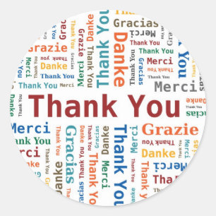 Pegatina Redonda Gracias a Word Cloud en 5 idiomas