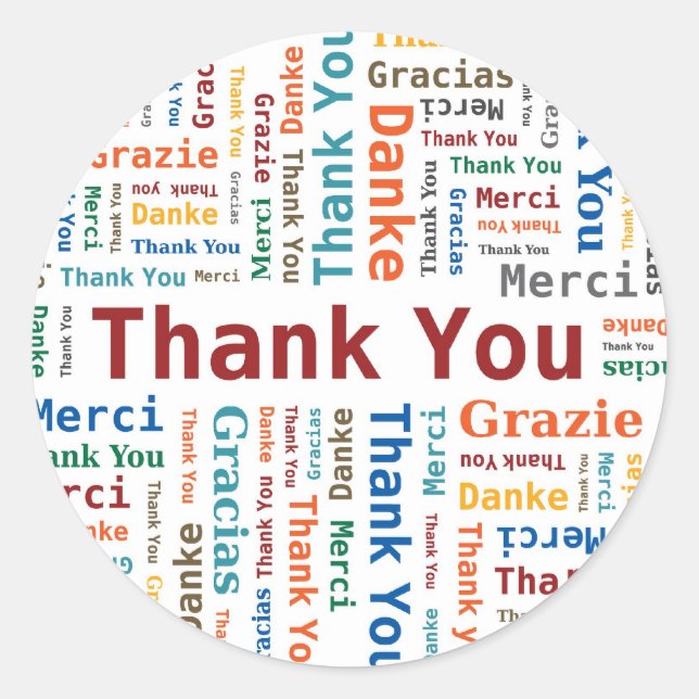 Pegatina Redonda Gracias a Word Cloud en 5 idiomas (Anverso)
