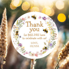 Pegatina Redonda Gracias Abeja Cumpleaños de niña de Shower de bebé