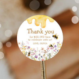 Pegatina Redonda Gracias Abeja Cumpleaños de Niña Fiesta de Baby Sh