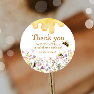 Pegatina Redonda Gracias Abeja Un Cumpleaños De Shower De Bebe Lind