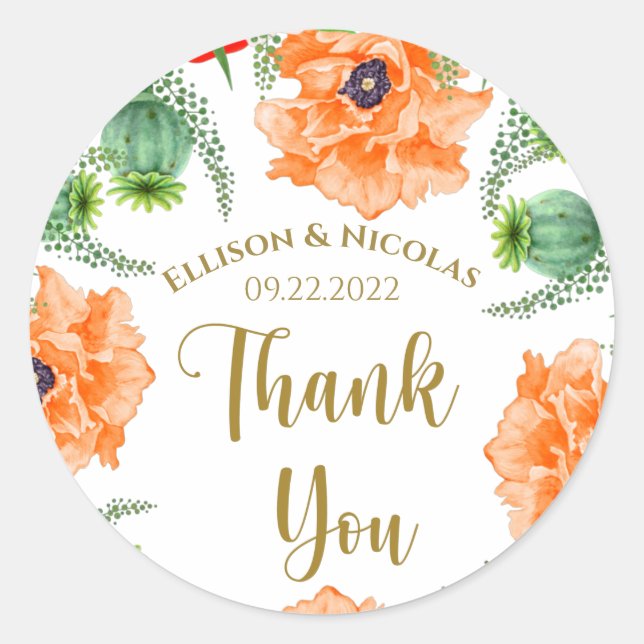 Pegatina Redonda Gracias amapolas (Anverso)