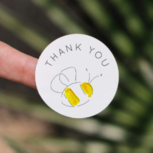 Pegatina Redonda Gracias Amarillo acuarela Bumble Bee