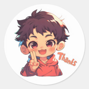 Pegatina Redonda Gracias Anime Boy