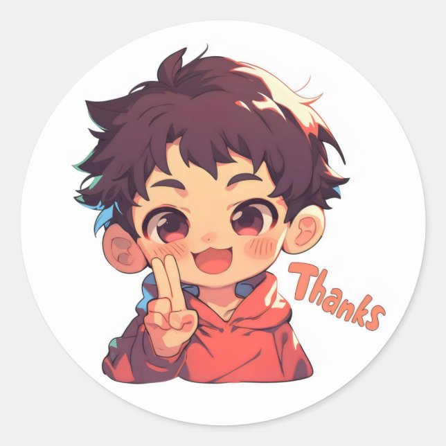 Pegatina Redonda Gracias Anime Boy (Anverso)