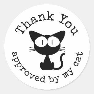 Pegatina Redonda Gracias aprobado por mi gato Black Cat