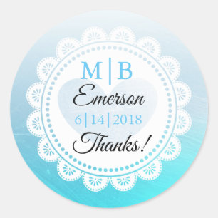 Pegatina Redonda Gracias Aqua Blue Personalized Wedding Stickers