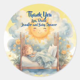 Pegatina Redonda Gracias AQUÍ VIENE EL HIJO Baby Shower