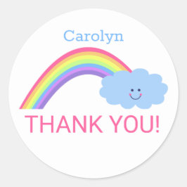 Pegatina Redonda GRACIAS Arcoiris, nube sonriente. Tu nombre