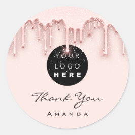Pegatina Redonda Gracias Artista De Maquillaje Rosa Skinny. Logo