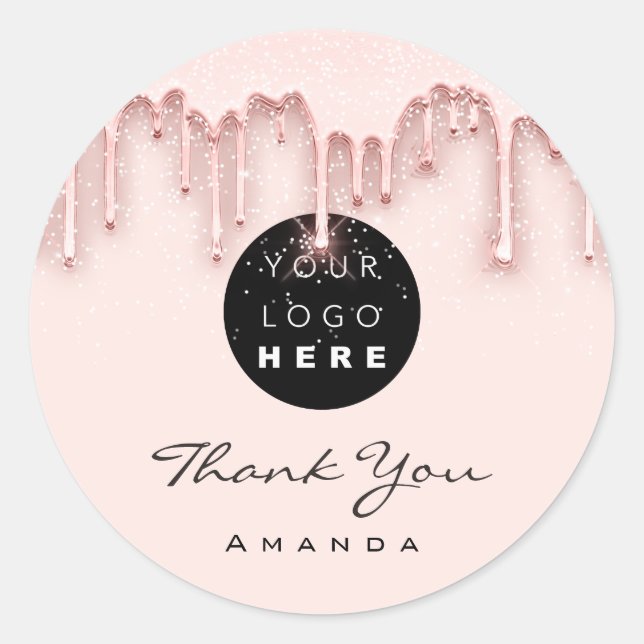 Pegatina Redonda Gracias Artista De Maquillaje Rosa Skinny. Logo (Anverso)