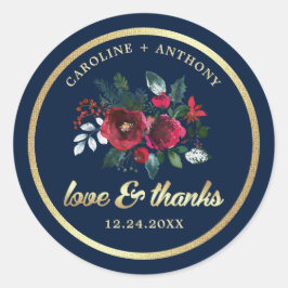 Pegatina Redonda Gracias. Azul Marino | Boda de Burgundy Bloom