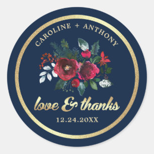 Pegatina Redonda Gracias. Azul Marino   Boda de Burgundy Bloom