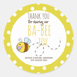 Pegatina Redonda Gracias BA-BEE Baby Shower Yellow Polkadot