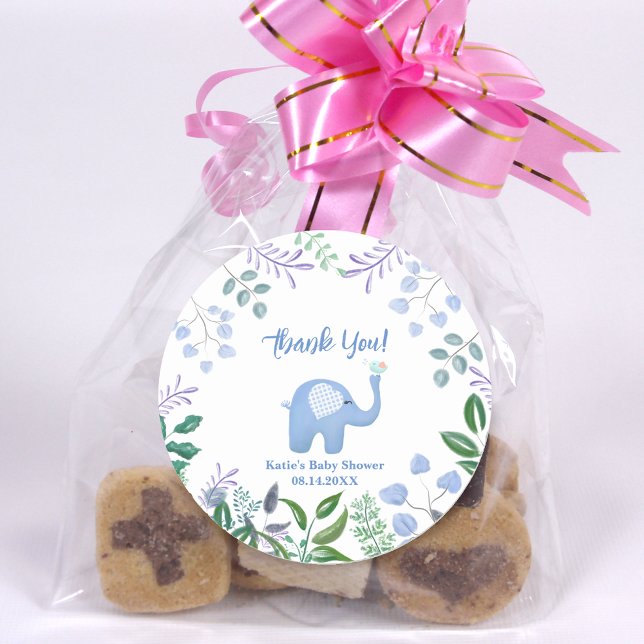Pegatina Redonda Gracias, Baby Elephant Song Bird Baby Shower (Subido por el creador)