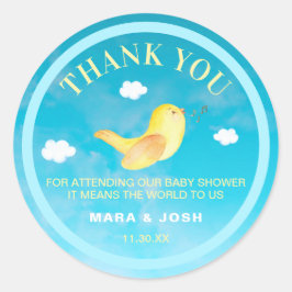 Pegatina Redonda ** Gracias Baby Shower Amarillo Birdie Blue Sky