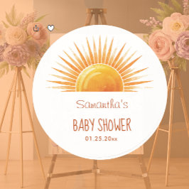 Pegatina Redonda Gracias Baby Shower color amarillo sol