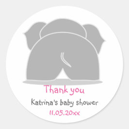 Pegatina Redonda Gracias Baby Shower color gris claro rosa