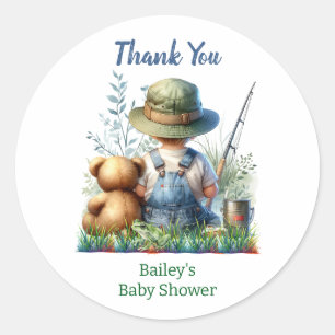 Pegatina Redonda Gracias! Baby Shower con temas de pesca