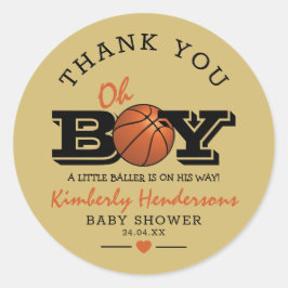 Pegatina Redonda Gracias Baby Shower de Guay Basketball "Oh Boy"