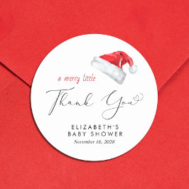 Pegatina Redonda Gracias Baby Shower de Santa Hat
