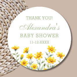 Pegatina Redonda Gracias Baby Shower de Yellow Boho Wildflower