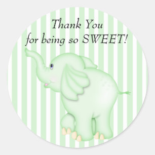 Pegatina Redonda Gracias Baby Shower Green Elephant