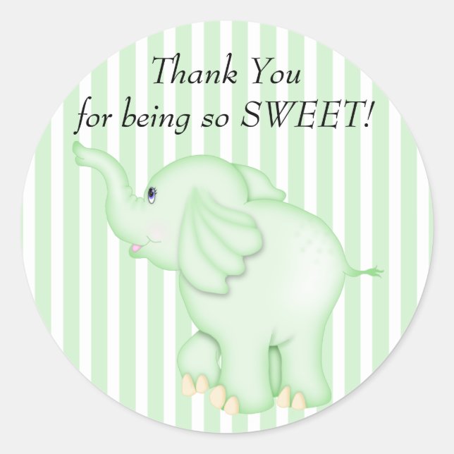 Pegatina Redonda Gracias Baby Shower Green Elephant (Anverso)