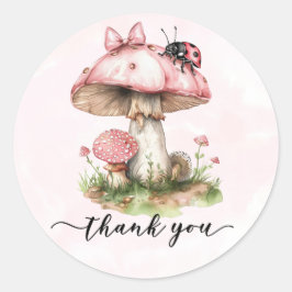 Pegatina Redonda Gracias Baby Shower Ladybug Mushroom