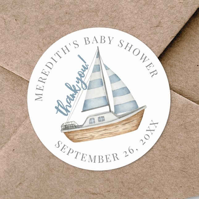 Pegatina Redonda Gracias Baby Shower Nautical (Thank You Nautical Baby Shower Classic Round Sticker)