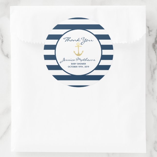 Pegatina Redonda Gracias Baby Shower Nautical Baby Favor (Bolso)