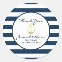 Pegatina Redonda Gracias Baby Shower Nautical Baby Favor