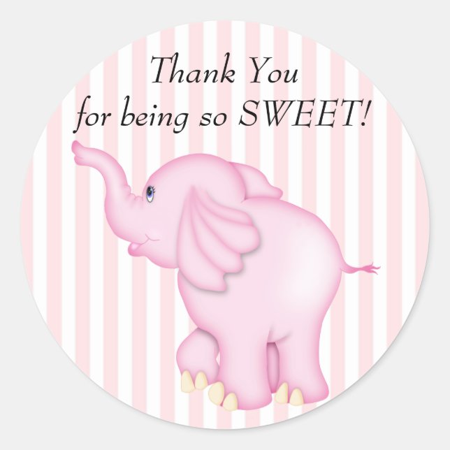 Pegatina Redonda Gracias Baby Shower Pink Elephant (Anverso)