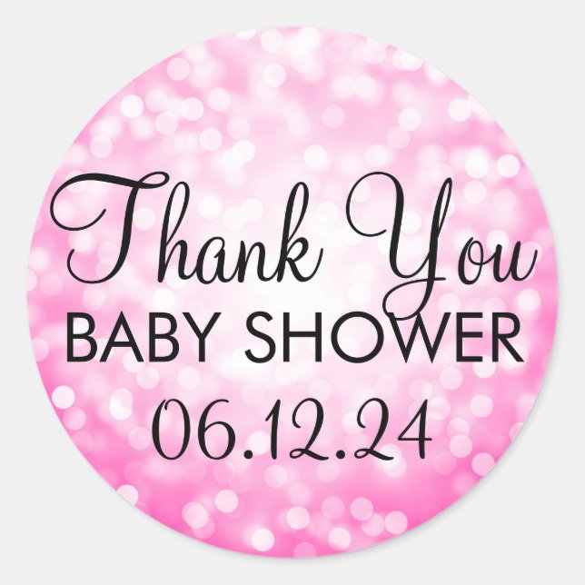 Pegatina Redonda Gracias Baby Shower Pink Purpurina Lights (Anverso)