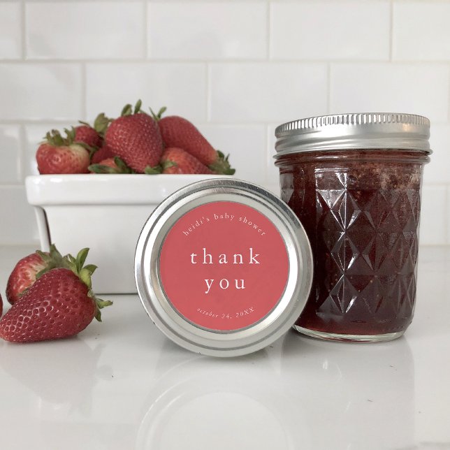 Pegatina Redonda Gracias Baby Shower simple único del Boho Rojo HEI (HEIDI Red Boho Unique Simple Baby Shower Thank You Classic Round Sticker)