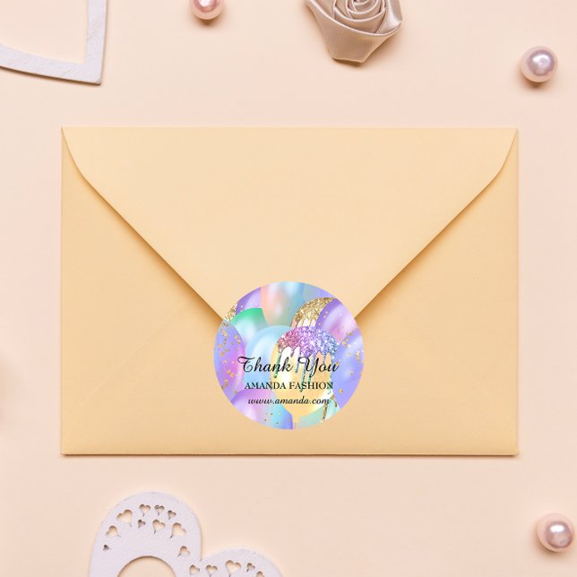 Pegatina Redonda Gracias Baby Shower Sweet16th Balloon Purpurina (Sweet 16th Thank You Sticker FlorenceK )