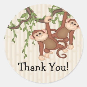 Pegatina Redonda Gracias! Baby Shower Twin Monkeys