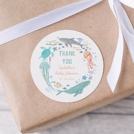 Pegatina Redonda Gracias Bajo El Mar Baby Shower