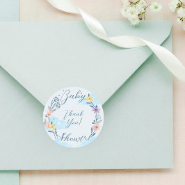 Pegatina Redonda Gracias Balón de aire caliente Teddy Bear Blue