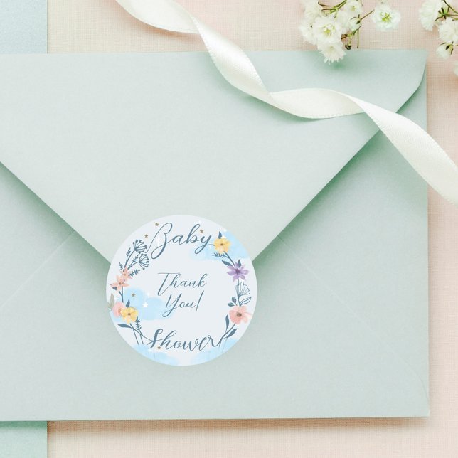 Pegatina Redonda Gracias Balón de aire caliente Teddy Bear Blue (Thank You Hot Air Balloon Teddy Bear Blue Classic Round Sticker)