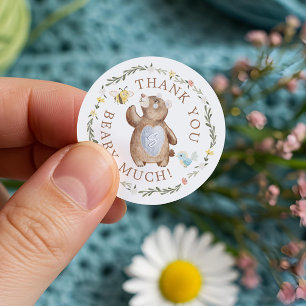 Pegatina Redonda Gracias Beary, Floral De Oso De Woodland De Punto