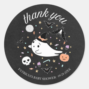 Pegatina Redonda Gracias Bebé Fantasma Halloween Niña Baby Shower