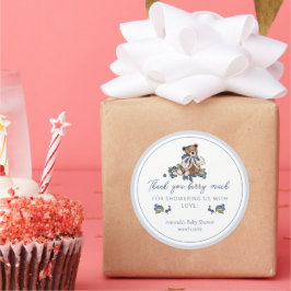Pegatina Redonda Gracias Berry Many Blueberry Bear Baby Boy Shower